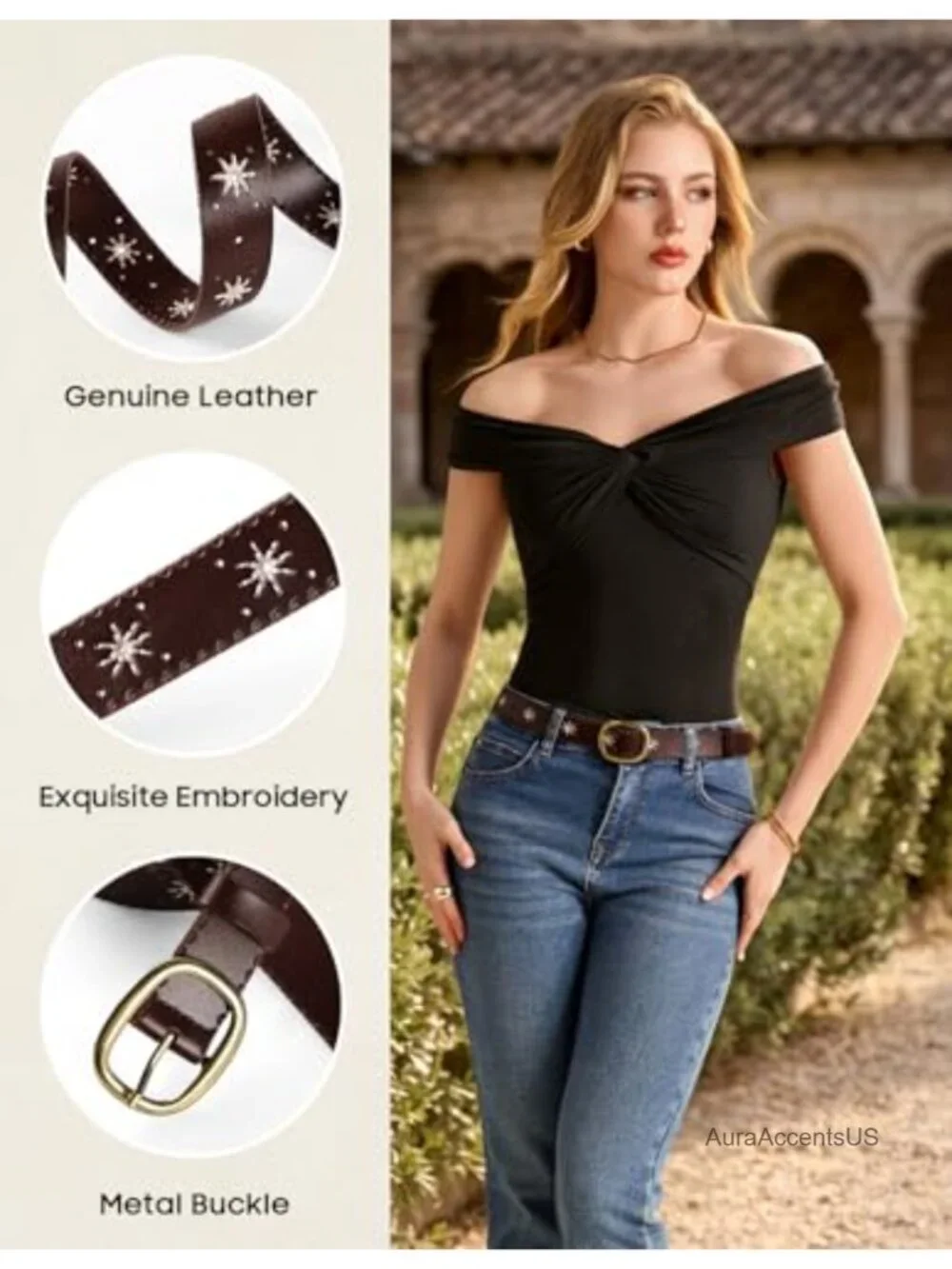Genuine Leather Embroidered Cowgirl Belt Women Western Renaissance Medieval